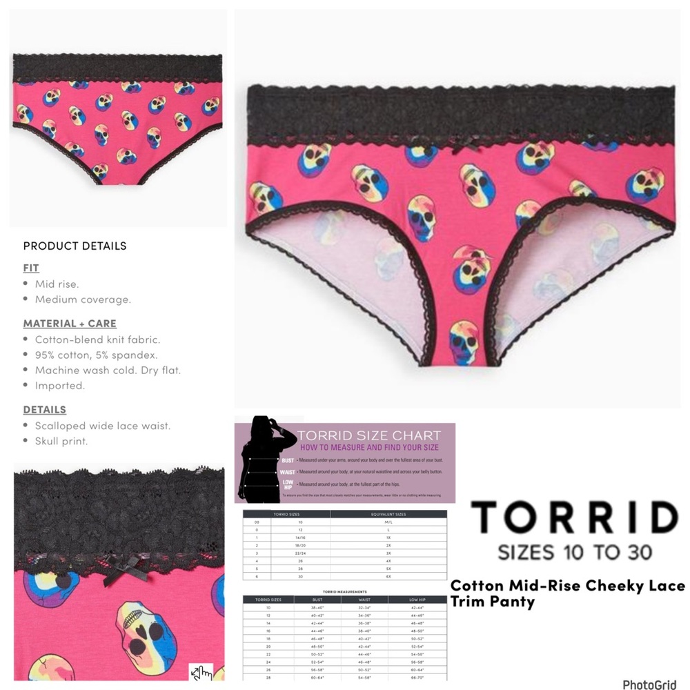 🌟🌟🌟Torrid 5 plus size pink skulls lace trim cheeky panty NWT